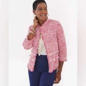 Chico’s Textured Fringe Trimmed Cardigan Jacket Size L